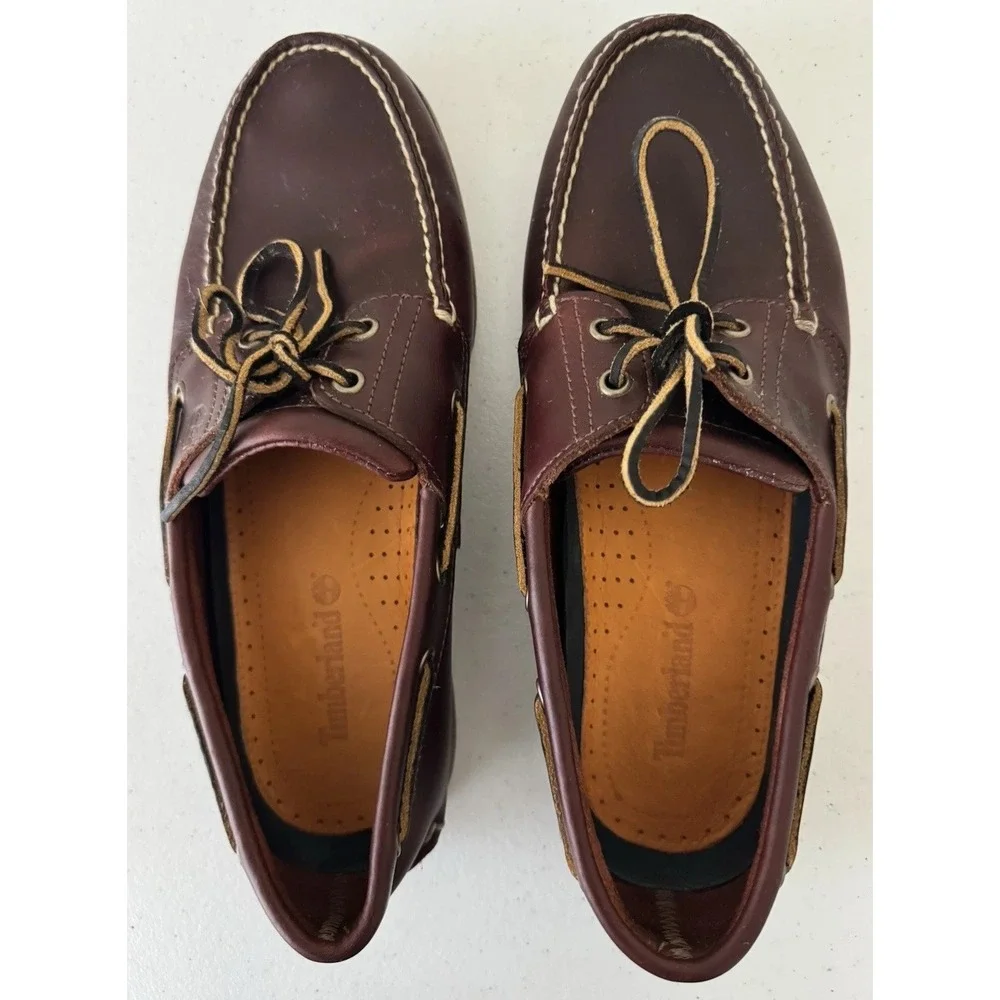 Timberland Men's 11.5 M Classic 2-Eye Boat Shoes Brown Handsewn Leather Nautical